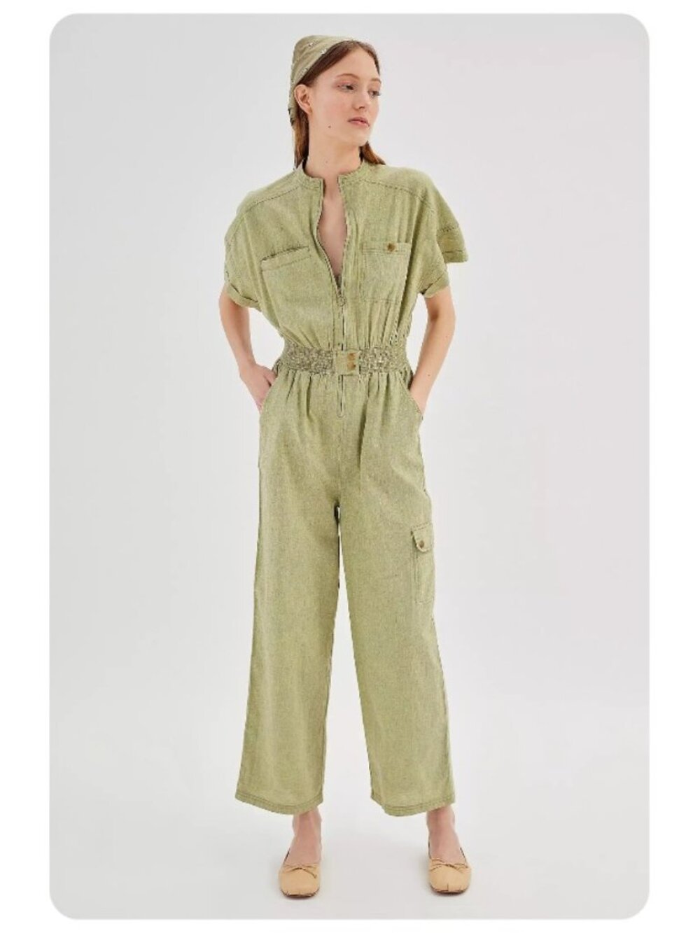 Urban Outfitters Casey Linen Blend Green Jumpsuit sz S